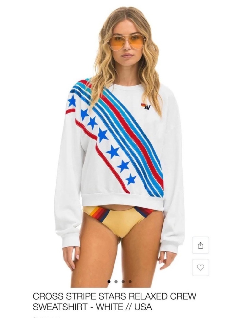 AVIATOR NATION CROSS STRIPE STARS RELAXED CREW SWEATSHIRT USA XL